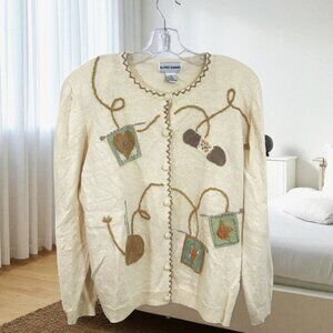 Vintage Embroidered Cardigan Fall Sweater Women XL, Alfred Dunner